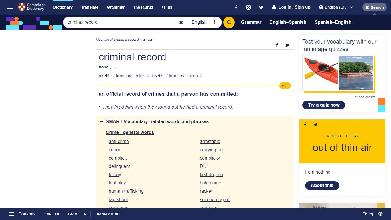 CRIMINAL RECORD | meaning in the Cambridge English Dictionary